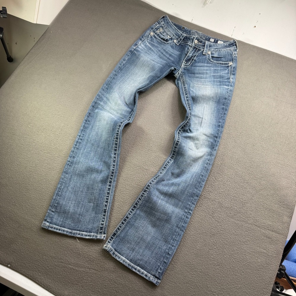 Miss Me Bootcut Jeans Women Size 27 Blue JP5647B Fleur De Lis Embellished Y2K - Picture 2 of 12